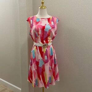 NY&Co. Pink and Red Sleeveless A-Line Sundress (BELT NOT INCLUDED)